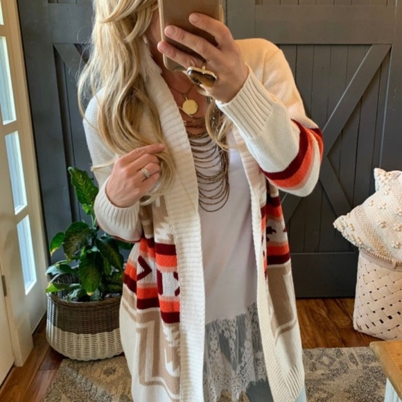 New Aztec Tribal Print Western Long Cardigan Sweater Beth Dutton Yellowstone - Picture 6 of 9